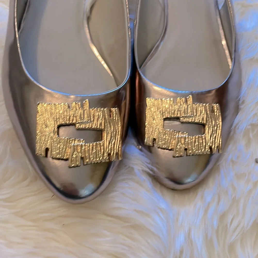 Trina Turk Bronze Metallic Flat Leather Slingbacks